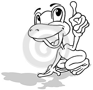 Drawing of a Frog with a Big Smile and Finger Pointing Up