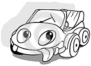 Drawing of a Funny Car with its Tongue Out