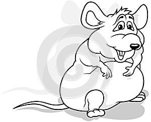 Drawing of a Funny Fat Mouse Sitting on the Ground