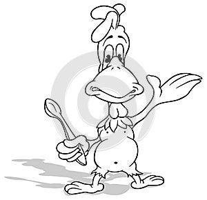 Drawing of a Funny Hen Holding a Spoon