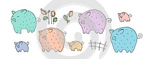 The drawing - funny pigs and hand drawn elements