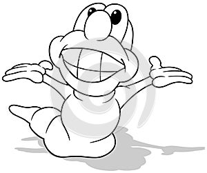 Drawing of a Funny Worm with a Big Smile and Open Arms