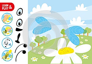 Drawing Game Tutorial Butterfly on Daisy Printable Template Vector