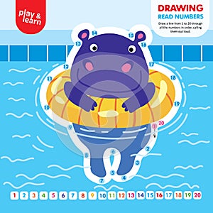 Drawing Game Tutorial Hippo Printable Worksheet Vector
