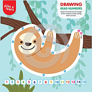 Drawing Game Tutorial Sloth Printable Worksheet Vector photo