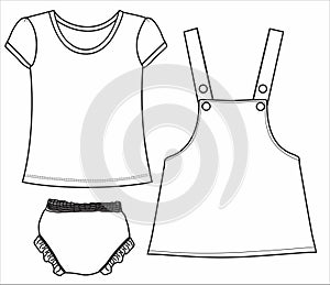 Drawing Of a girls t shirt pants & dungaree Sketch Vector art