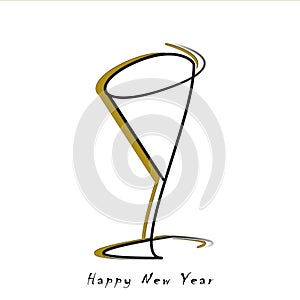 Drawing of a glass for New Year`s toast