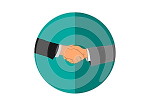 Drawing Graphics hand two business people shaking hands in green circle  logo vector illustration