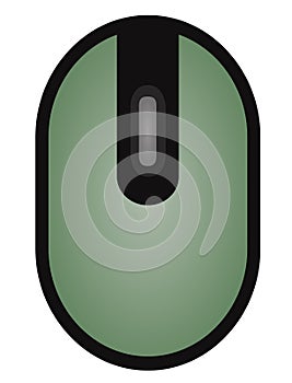 The drawing of a green computer mouse, a small hardware input device used by hand. Illustration, vector or cartoon.