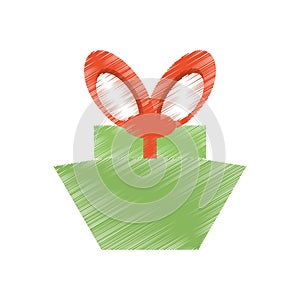 drawing green gift box red big bow