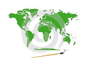 drawing green world map on white background