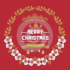 Drawing greeting card of very merry christmas, with pattern art of white flower frame. Vector