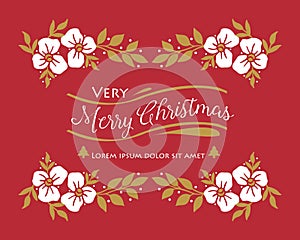 Drawing greeting card of very merry christmas, with pattern art of white flower frame. Vector