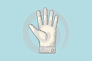 Drawing of hand sign with pointing finger in engraving style