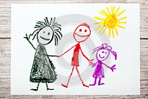 Drawing: Happy family. Mother, father and daughter.