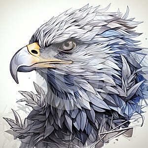Drawing of the head of a unique American bald eagle in close-up. Generated by AI
