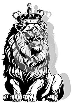 Drawing of a Heraldic Seated Lion with a Royal Crown