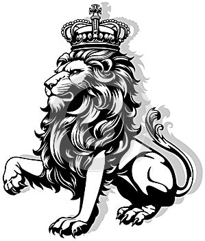 Drawing of a Heraldic Seated Lion with a Royal Crown