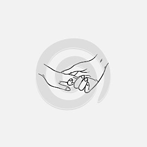 Drawing of holding hands isolated on white background. Symbol of love, dating, close relationship, intimacy and romance