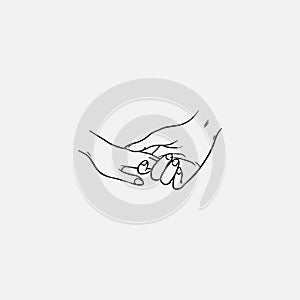 Drawing of holding hands isolated on white background. Symbol of love, dating, close relationship, intimacy and romance photo