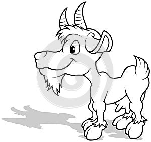 Drawing of a Horned Goat Standing on the Ground
