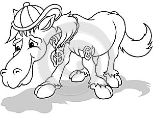 Drawing of a Horse with a Baseball Cap and Ornaments