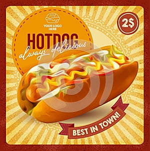 Drawing hot dog delicious fast food poster template photo