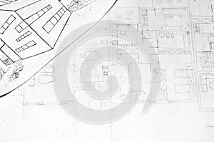 Drawing of a house and architecture plans