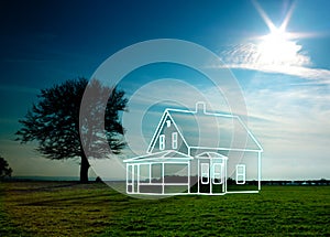 Drawing of a house in nature