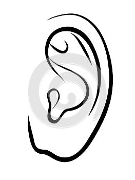 Drawing human ear. Outline illustration