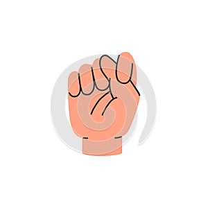 The drawing of a human hand, the T letter of sign language alphabet, vector hand language of deaf-mutes, ASL