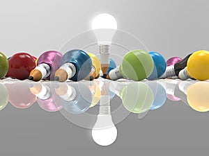Drawing idea pencil and light bulb concept creative