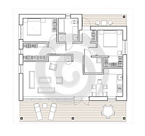 Drawing - isolated floor plan of the single family house
