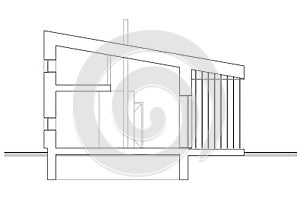 Drawing - isolated section of the bungalow with mezzanine