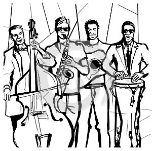 Drawing of a Jazz band for coloring book