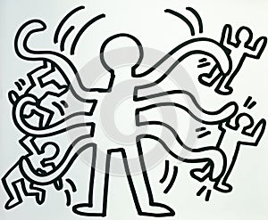 Drawing by Keith Haring man with many arms