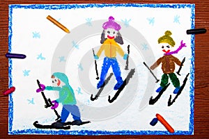 Drawing: Kids learning to ski