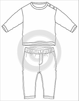 Drawing Of a kids long t shirt long pant frocks Outline Sketch Vector