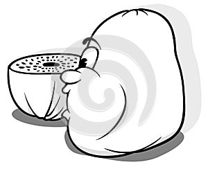 A Drawing of a Kiwi Fruit with a Face in Profile and a Halved Part in Front