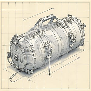 Drawing of a large metal barrel with handles and straps, Printing Company. Generated AI