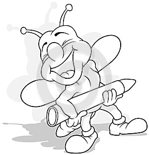 Drawing of a Laughing Beetle Holding a Wax Crayon