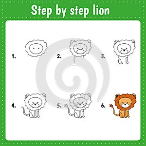 Drawing lesson for children. How draw lion.