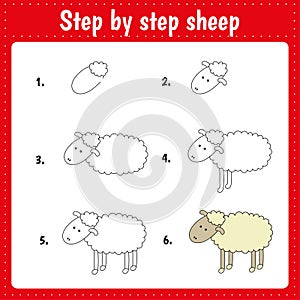 Drawing lesson for children. How draw a sheep.