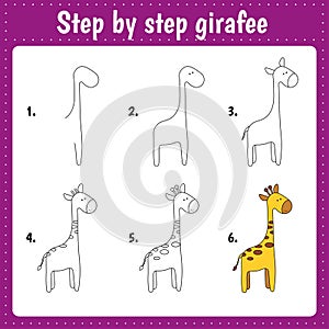 Drawing lesson for children. How to draw alligator. Drawing tutorial. Step by step repeats the picture. Kids activity art page for