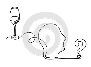 Drawing line wineglass with head, question mark