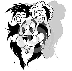 Drawing of a Lion with a Black Mane Washing with Shampoo