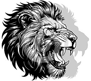 Drawing of Lion Head with Open Mouth