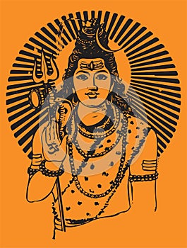 Drawing of Lord Shiva Standing and Blessing. Outline Vector Illustration of Shiv