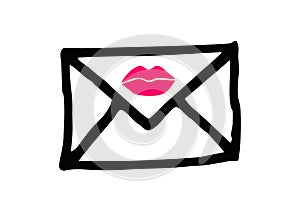 DRAWING OF A LOVE LETTER, ENVELOPE WITH A MARKED KISS photo