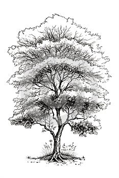 Drawing of a lush tree on a white background